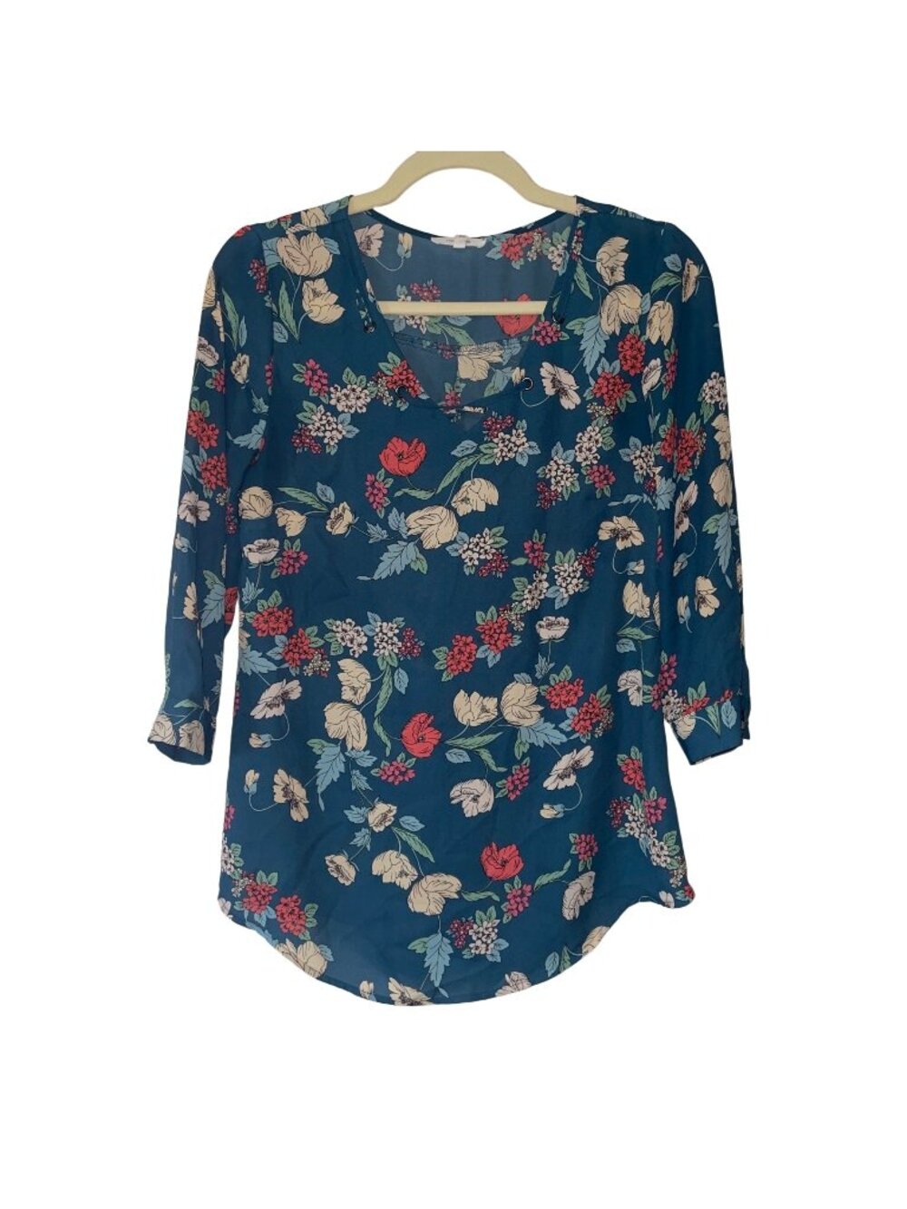Maurices Floral Print Blouse XS Womens 100% Polyester 3/4 Sleeve